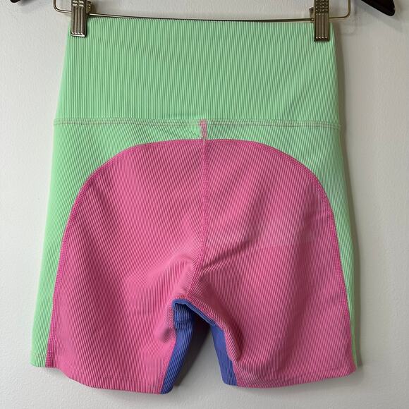 Md Beach Riot Ilene Shorts Colorblock Green Pink Purple USA Made Athleisure Yoga - Picture 6 of 6
